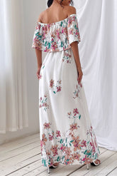 Floral Off-shoulder White Dress Ins street